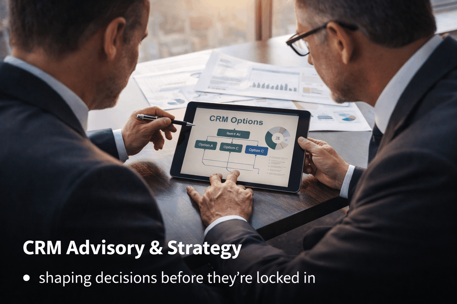 Advisors working with leaders to shape CRM strategy and clarify outcomes before delivery