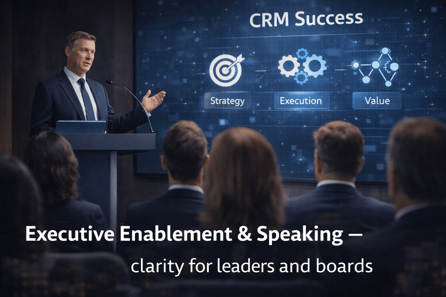 Advisor presenting to a group, illustrating capability building and decision enablement.